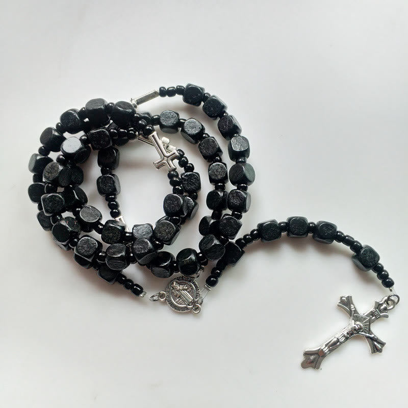 Collana rosario in legno quadrato nero Olivenorma con croce 
