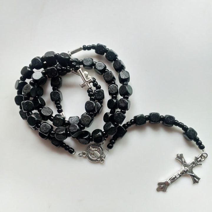 Collana rosario in legno quadrato nero Olivenorma con croce 