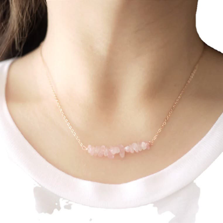 Collana di ghiaia di quarzo rosa naturale Olivenorma 