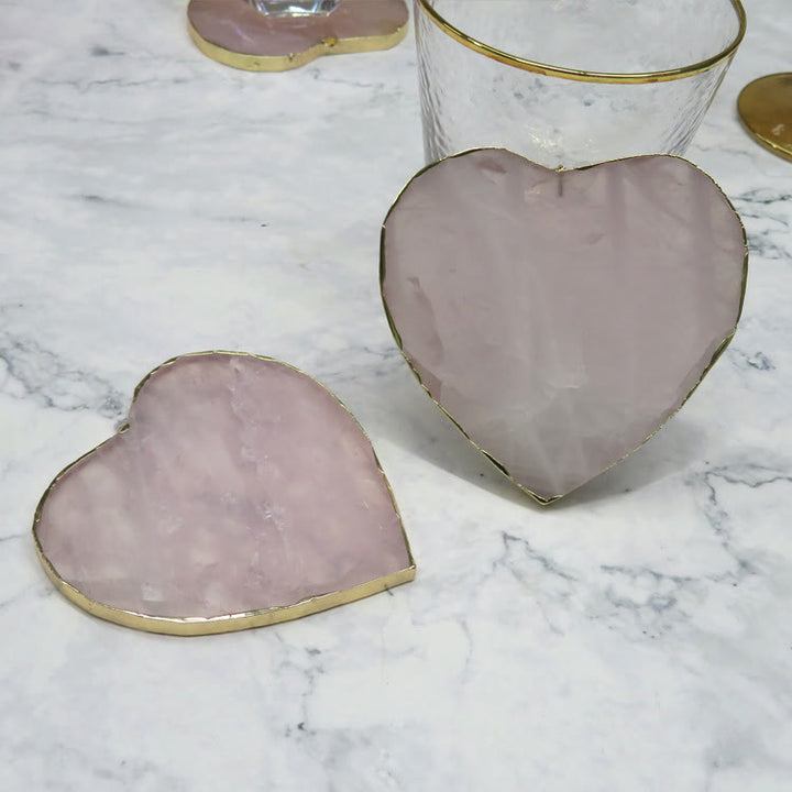Decorazione in pietra preziosa a forma di cuore in quarzo rosa Olivenorma 