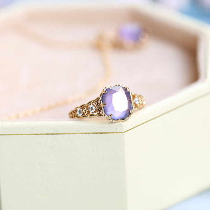 Collana con anello in pietra quadrata di ametista naturale Olivenorma 