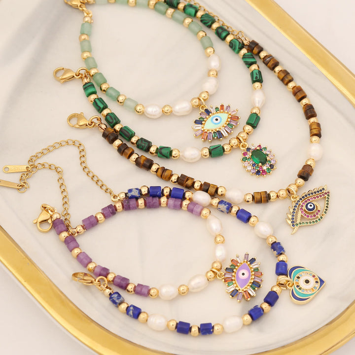 Bracciale in rame con perle d'acqua dolce in pietra naturale Olivenorma 