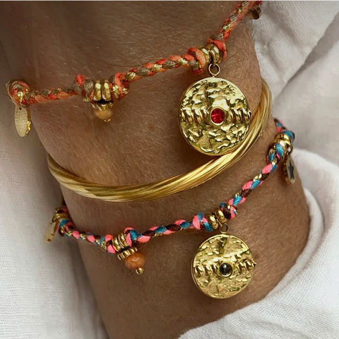 Olivenorma Bohemian Bracciale intrecciato vintage in acciaio inossidabile 18k