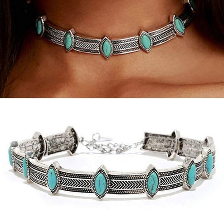 Collana girocollo etnica turchese in stile retrò