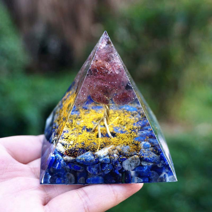Olivenorma Lapislazzuli con Quarzo Fragola Albero della Vita Piramide Orgonica 