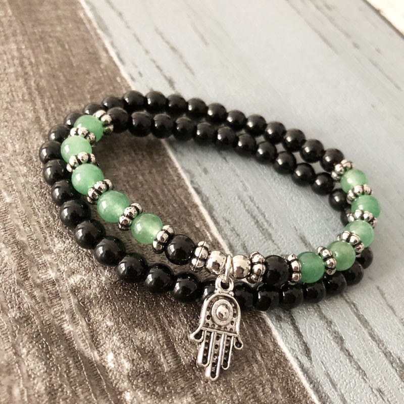 Olivenorma 6mm Doppio Giro Uomo Donna Hamsa Bracciale Set