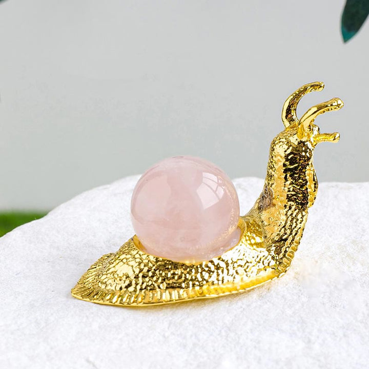 Olivenorma Portapalle di Cristallo Naturale Piccola Decorazione a Forma di Lumaca con Pietre Preziose - Quarzo rosa - D'oro - image 7
