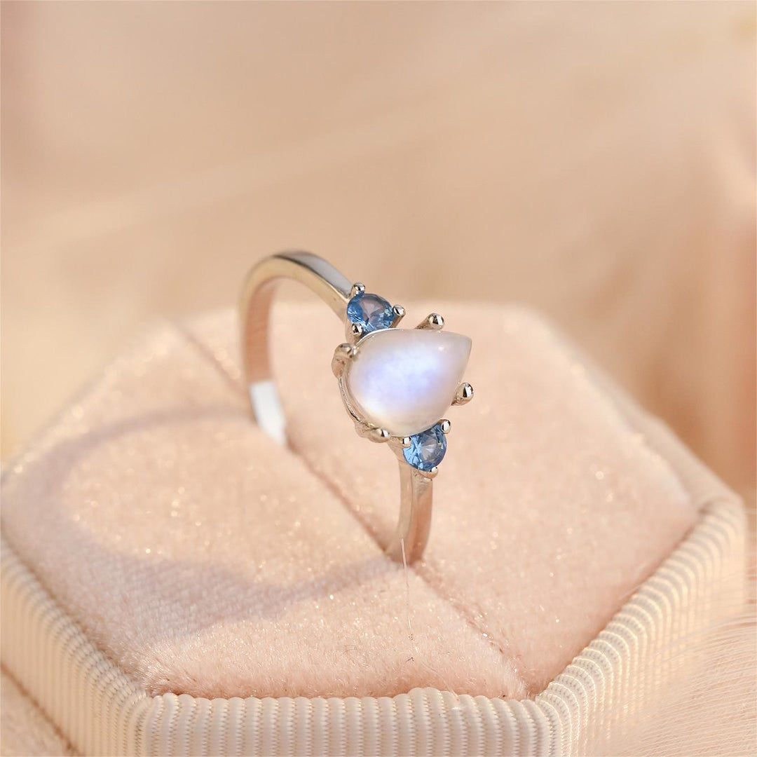Anello in argento sterling S925 con topazio blu e pietra di luna Olivenorma 