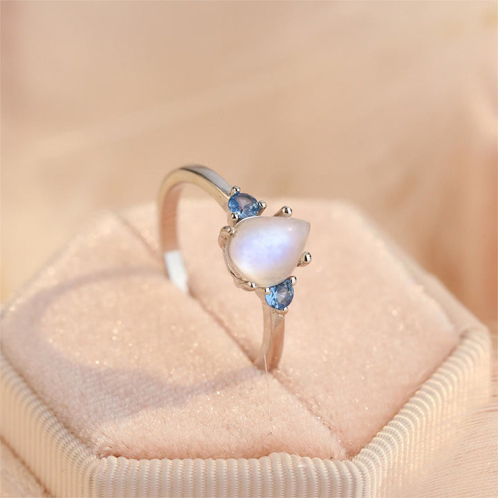 Anello in argento sterling S925 con topazio blu e pietra di luna Olivenorma 