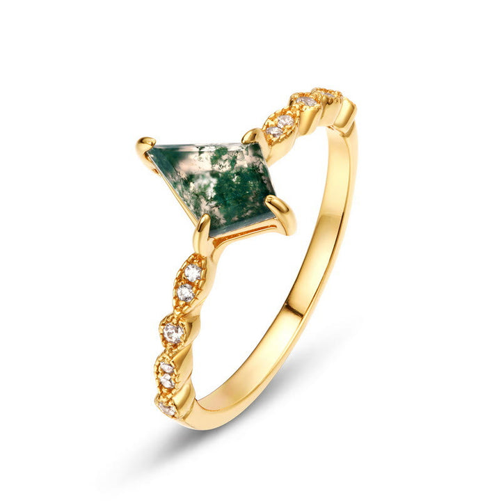 Anello Olivenorma a quattro punte con diamanti, agata muschiata e zirconi bianchi