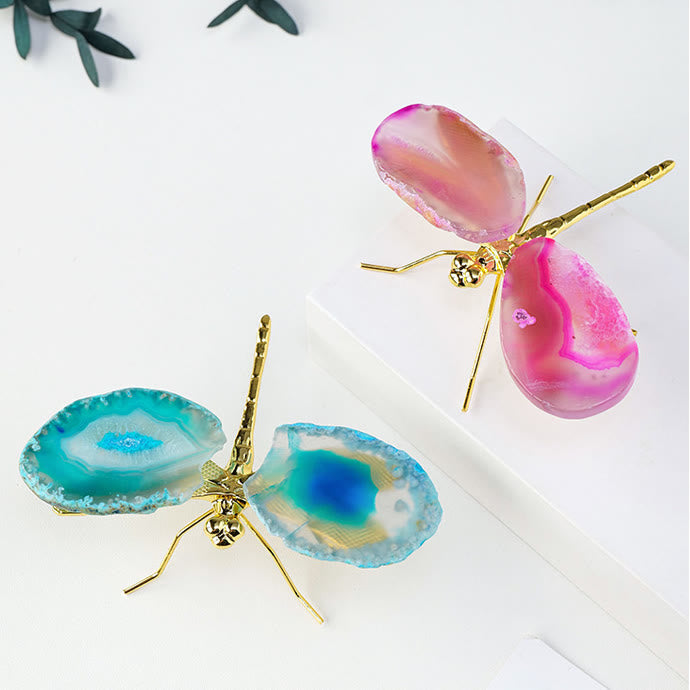 Olivenorma fette di agata naturale decorazione con pietra preziosa libellula