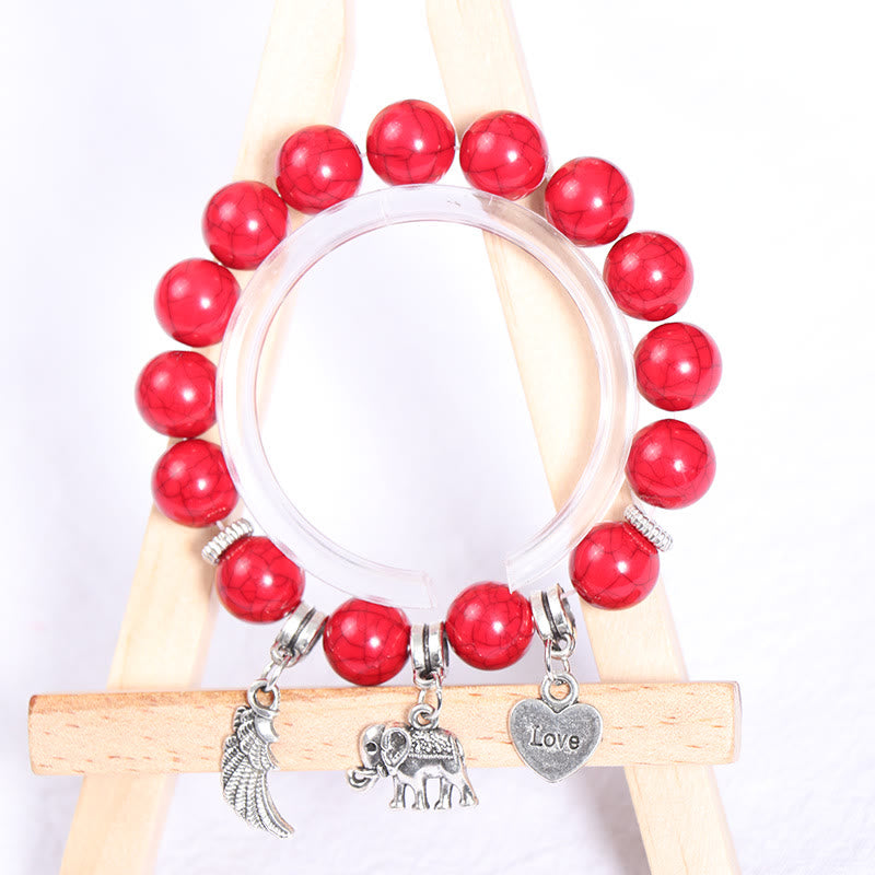 Olivenorma Set di bracciali con perline e ciondolo a forma di cuore con ali di elefante