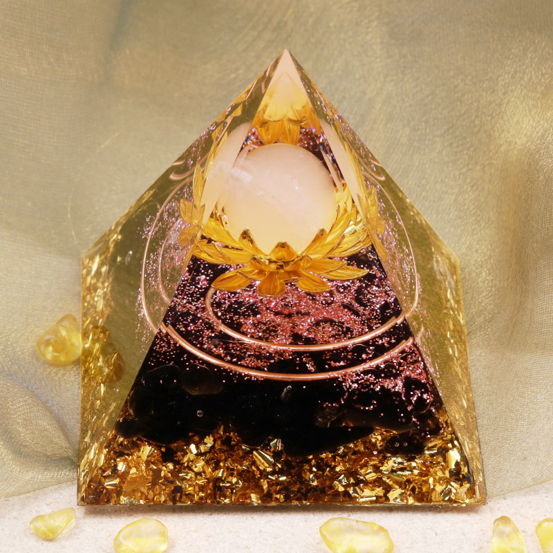 Olivenorma Cristallo trasparente Ossidia Simbolo del loto Piramide di orgone