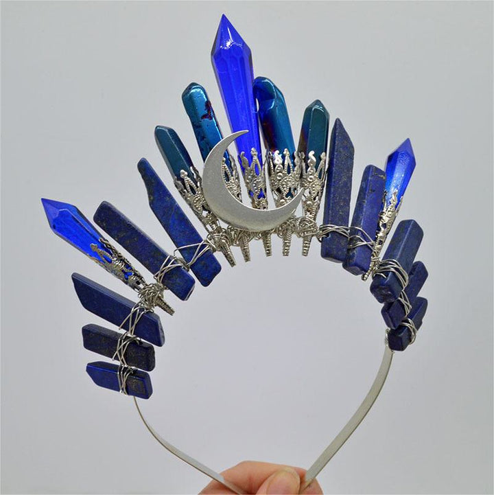 Olivenorma Corona in cristallo naturale con luna d'argento fatta a mano - Zaffiro - image 13