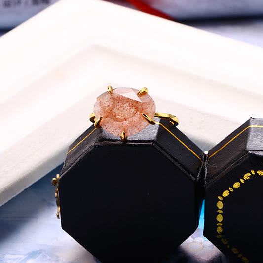 Anello a cinque punte in quarzo fragola naturale Olivenorma