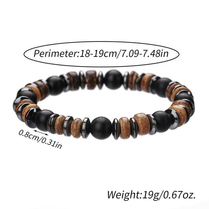 Bracciale Olivenorma in onice nero, ematite, bronzite, 8 mm, perline