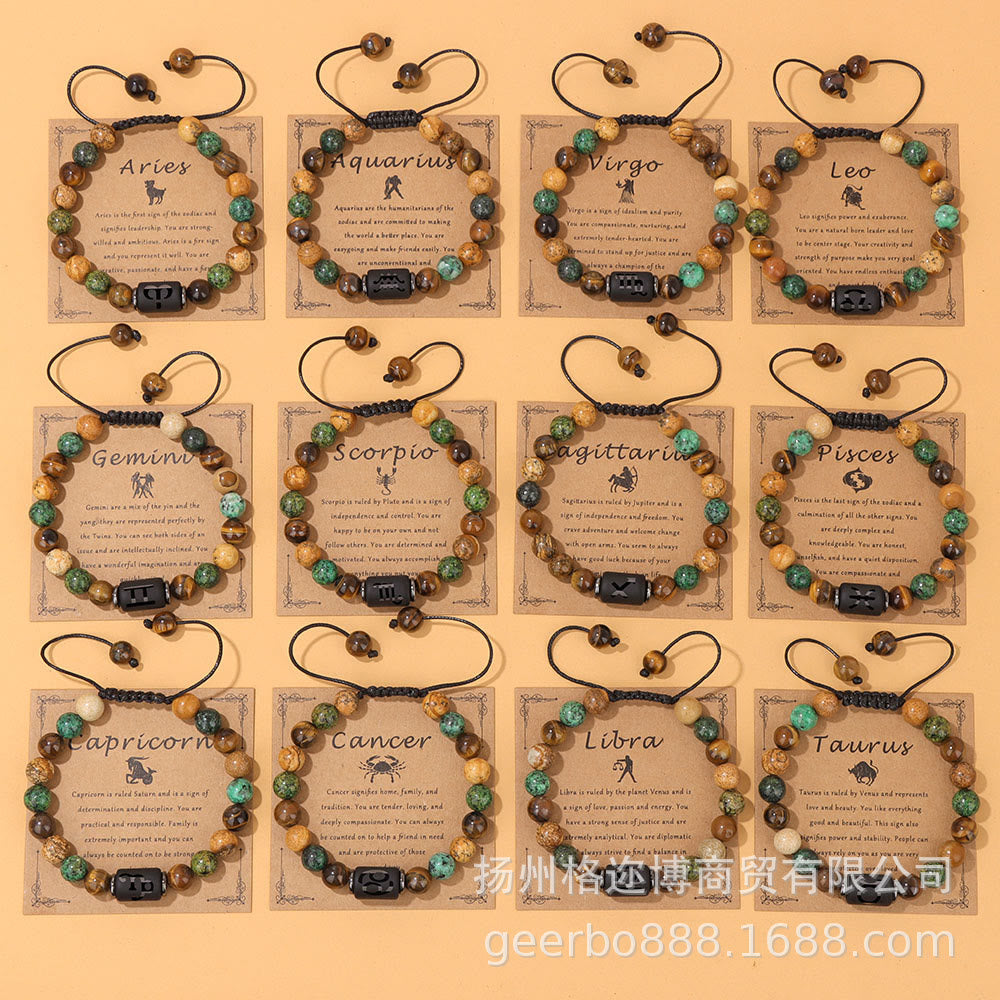 Braccialetto in pietra naturale Olivenorma Zodiaco intrecciato a mano