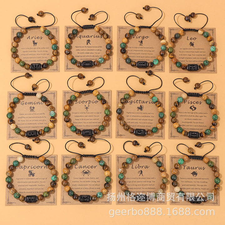 Braccialetto in pietra naturale Olivenorma Zodiaco intrecciato a mano