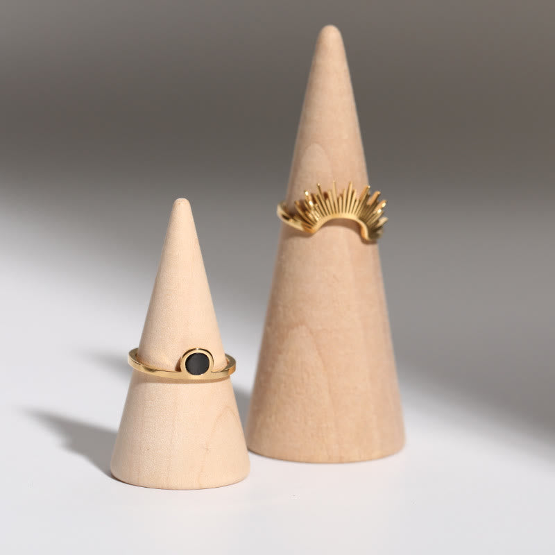 Anello in acciaio inossidabile placcato oro 18k con girasole in onice nero Olivenorma