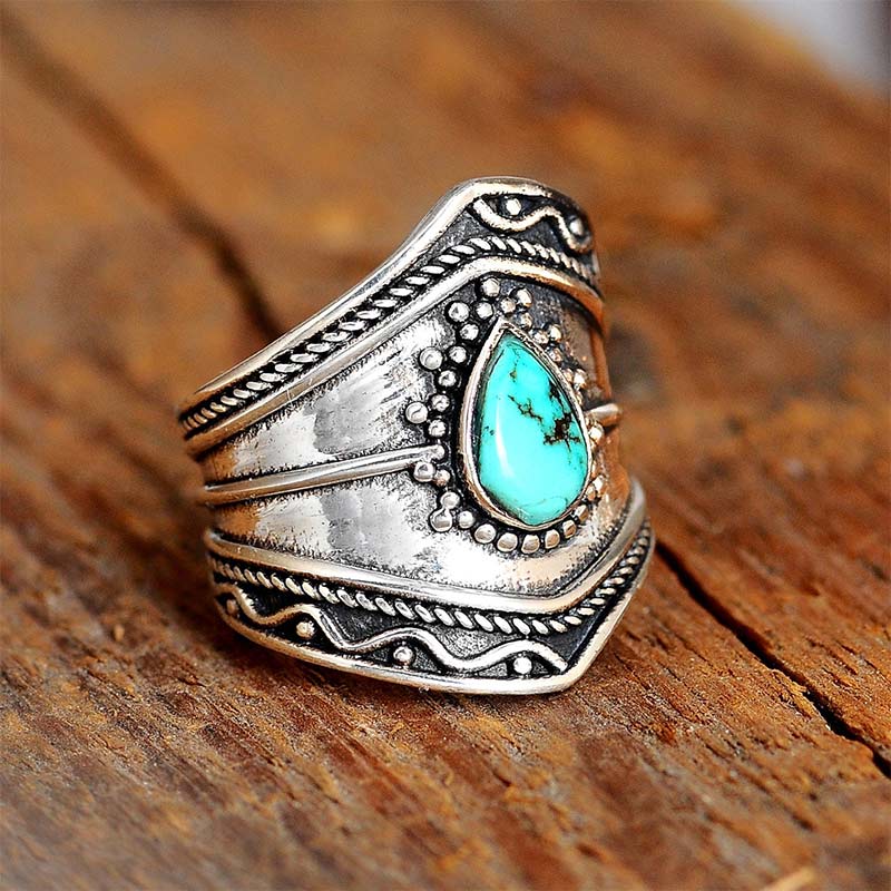 Anello Reki turchese con goccia d'acqua in stile boho Olivenorma