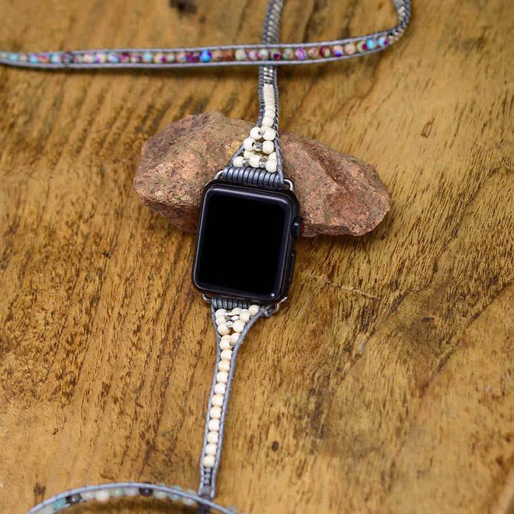 Cinturino avvolgente per Apple Watch in diaspro naturale Olivenorma e amazzonite