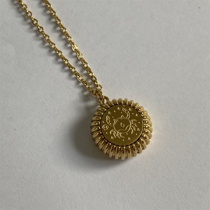Olivenorma Zodiaco Rotondo Ciondolo Collana in Acciaio al Titanio Oro 18k