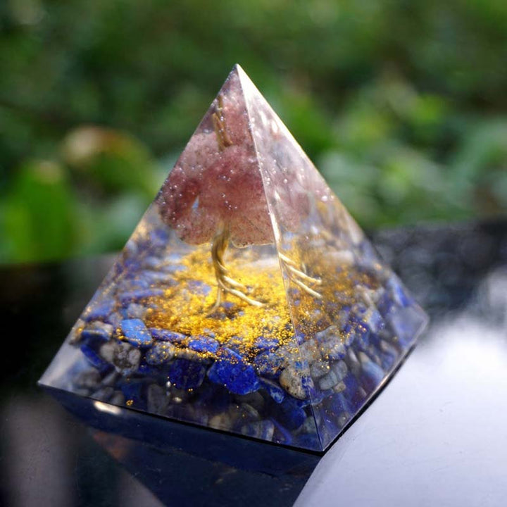 Olivenorma Lapislazzuli con Quarzo Fragola Albero della Vita Piramide Orgonica 