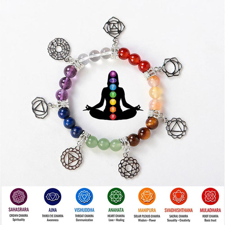 Bracciale yoga con sette chakra in pietra preziosa naturale