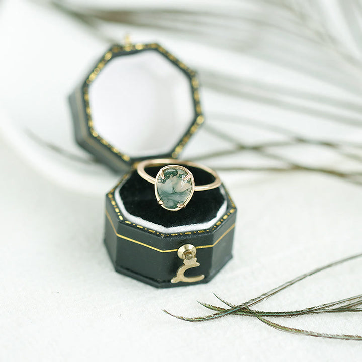 Anello in argento 925 con agata muschiata ovale naturale Olivenorma 