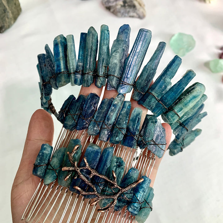 Olivenorma Natural Kyanite Crown Headband Pettine per capelli Gioielli