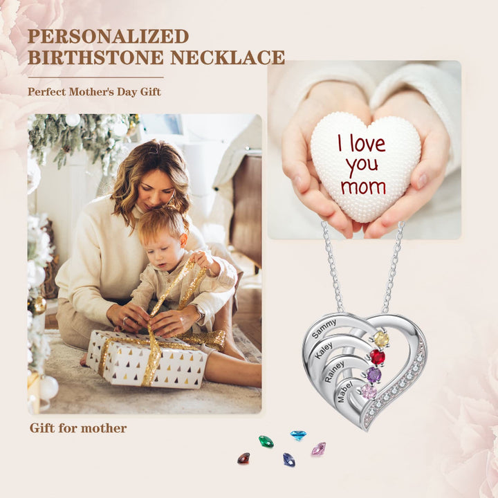 Collana personalizzata Olivenorma con cuore inciso e pietre portafortuna
