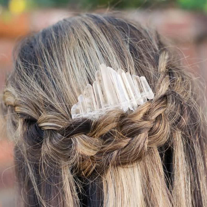 Pettine per capelli a forma di U in cristallo naturale con corona di cristallo