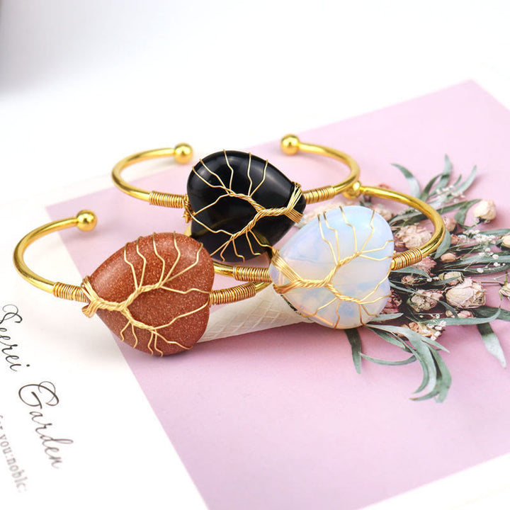 Olivenorma Bracciale in cristallo a forma di cuore naturale avvolto in filo di rame dorato