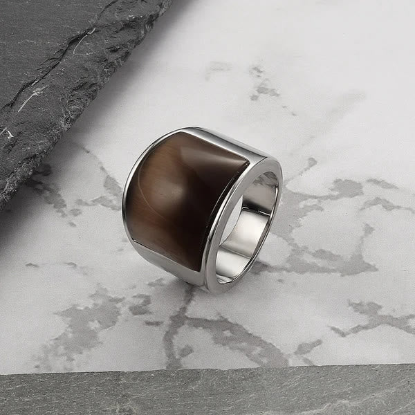 Anello in acciaio al titanio con pietra preziosa naturale Olivenorma