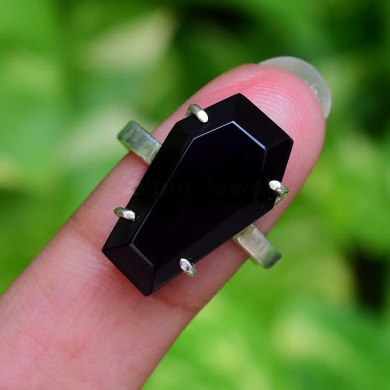 Anello a bara in onice nero Olivenorma