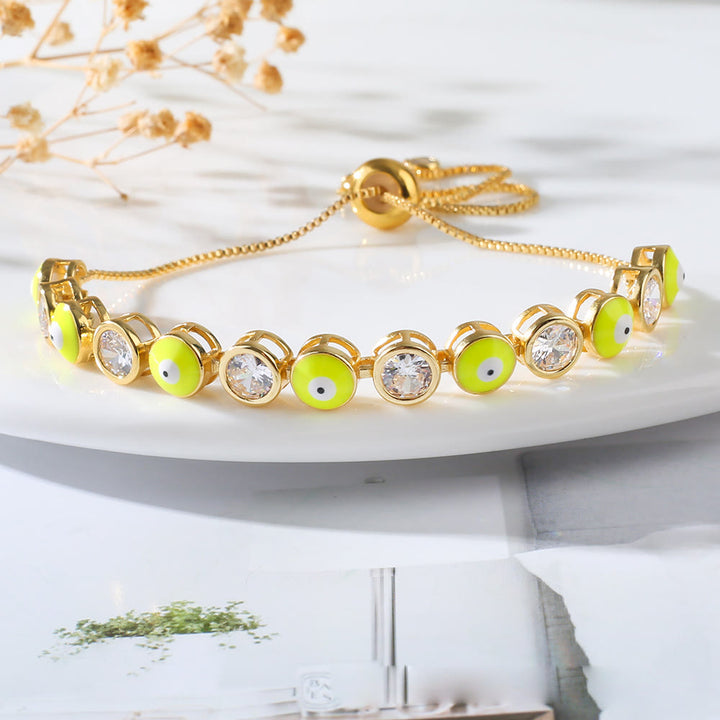 Braccialetto regolabile con zircone bianco e malocchio Olivenorma 