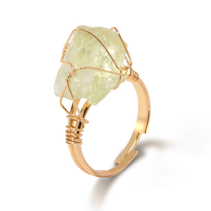 Anello con pietra preziosa naturale irregolare e ruvida Olivenorma
