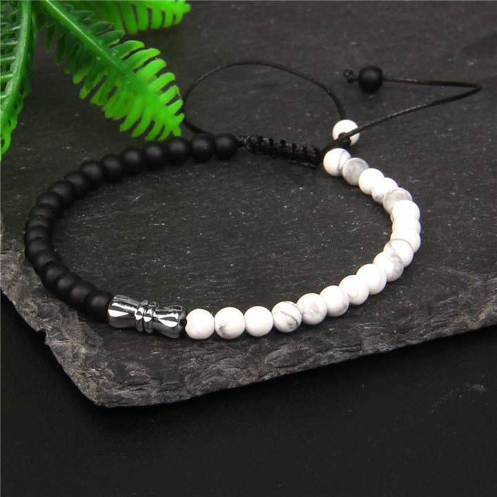 Bracciale intrecciato in onice nero e pietra naturale Olivenorma da 4 mm 