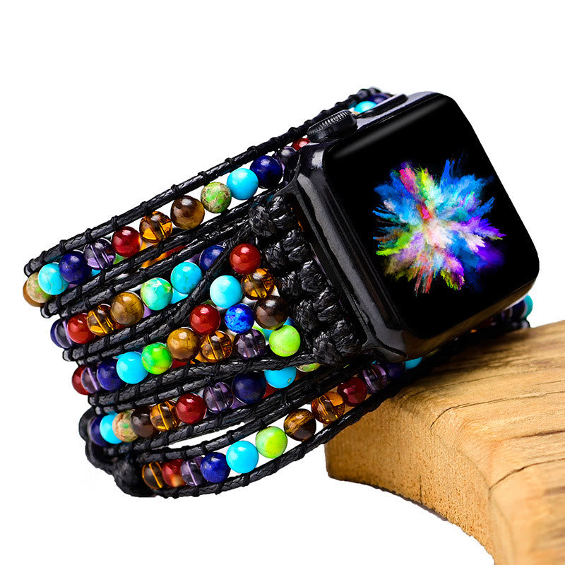Cinturino per Apple Watch intrecciato a mano Olivenorma 5Layer Chakra Stone