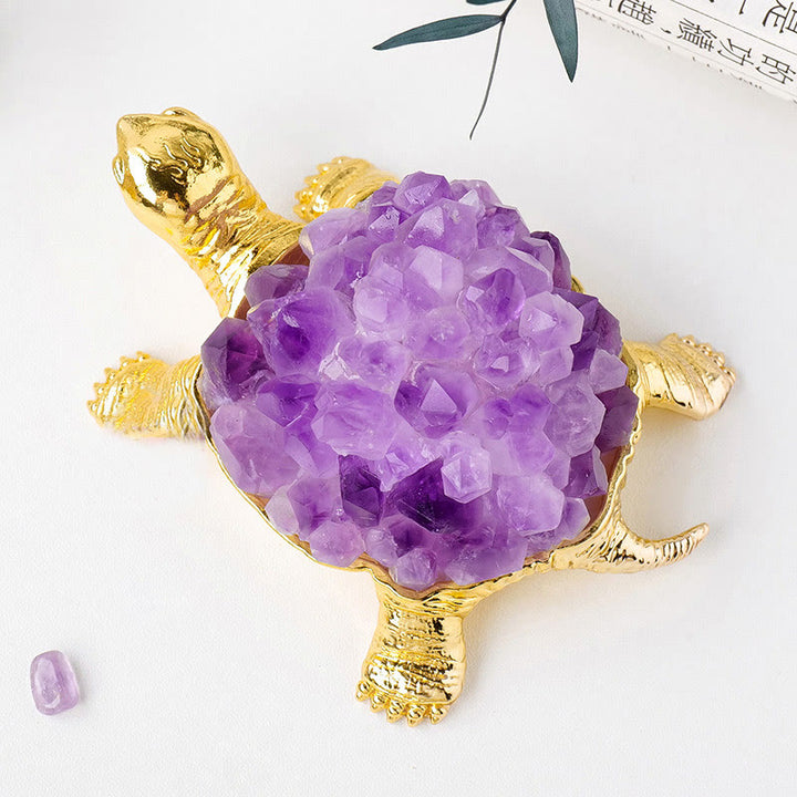 Olivenorma Natural Crystal Cluster Turtle Ornament Lampada Decorazione con pietre preziose