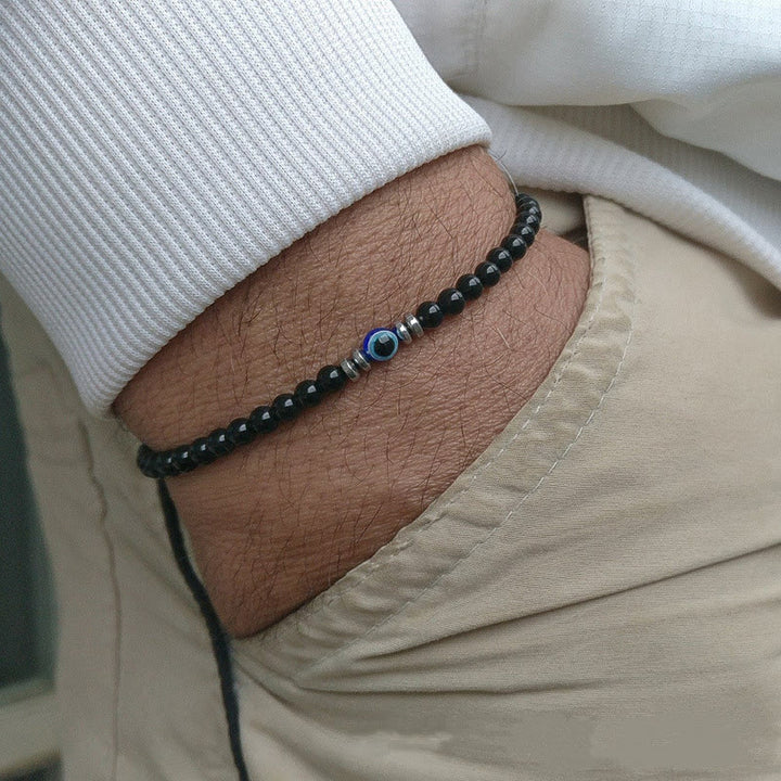 Olivenorma Braccialetto da uomo con perline in pietra naturale da 4 mm contro il malocchio