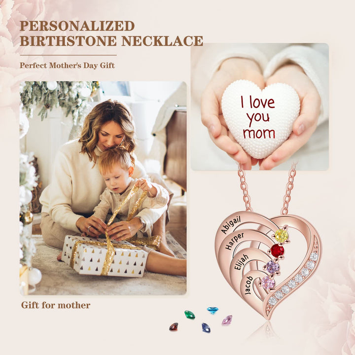 Collana personalizzata Olivenorma con cuore inciso e pietre portafortuna