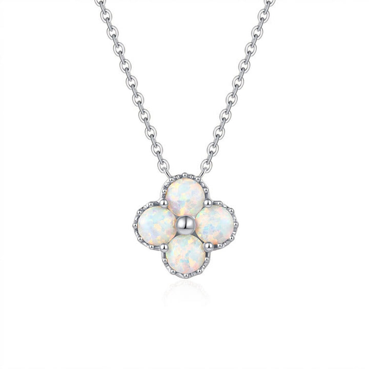Olivenorma Collana in argento sterling S925 con quadrifoglio e opale