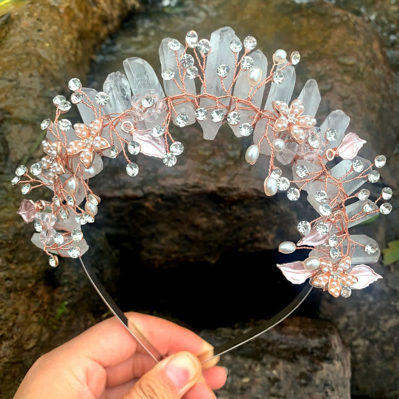 Olivenorma Cristallo naturale di lusso con corona di cristallo di perle