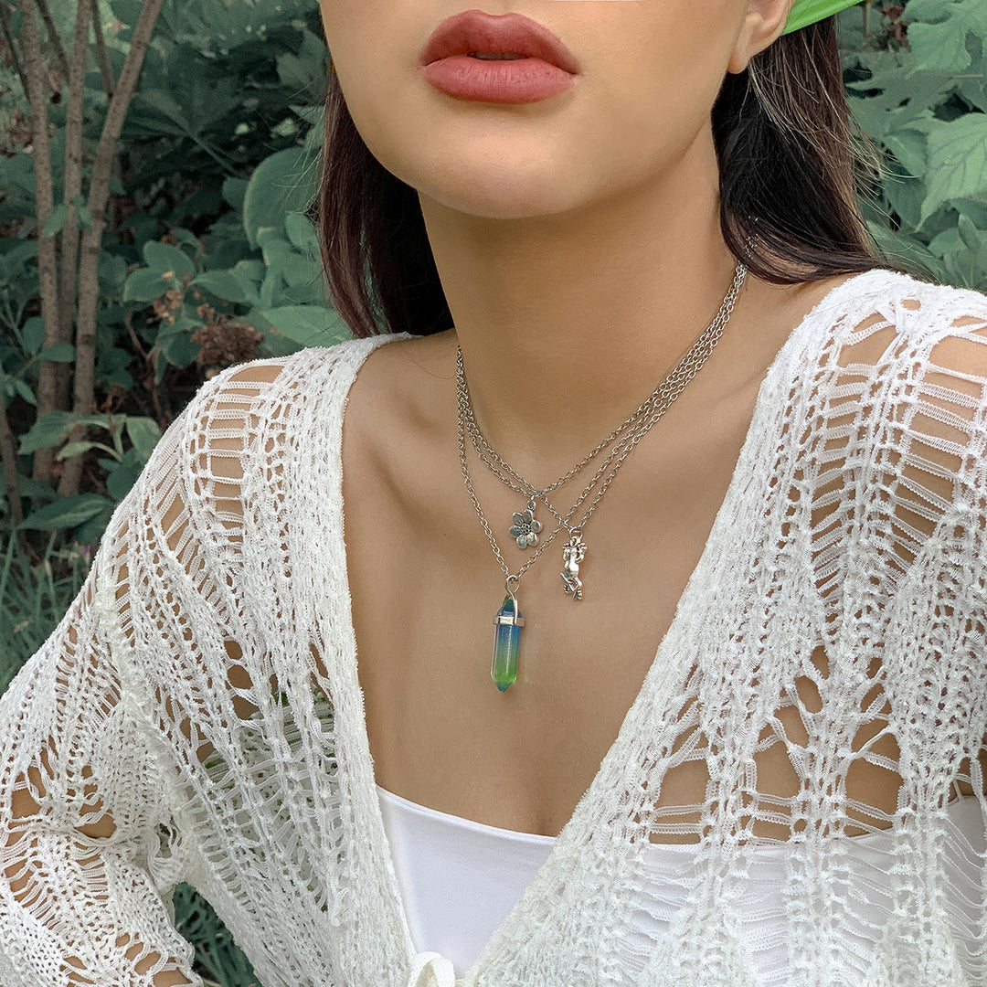 Olivenorma Set di collana con ciondolo a forma di fiore di rana in cristallo artificiale elettroplaccato colorato 
