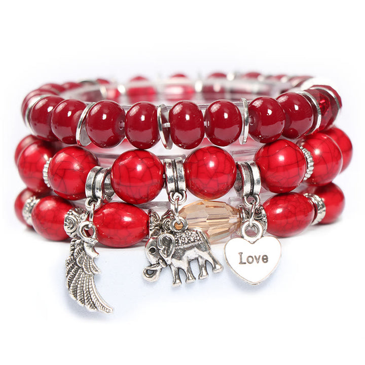 Olivenorma Set di bracciali con perline e ciondolo a forma di cuore con ali di elefante