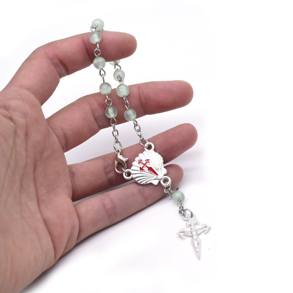 Braccialetto di perline di preghiera con rosario e croce in avventurina verde Olivenorma 