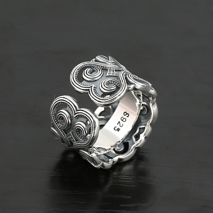 Anello regolabile con motivo etnico in onice nero Olivenorma