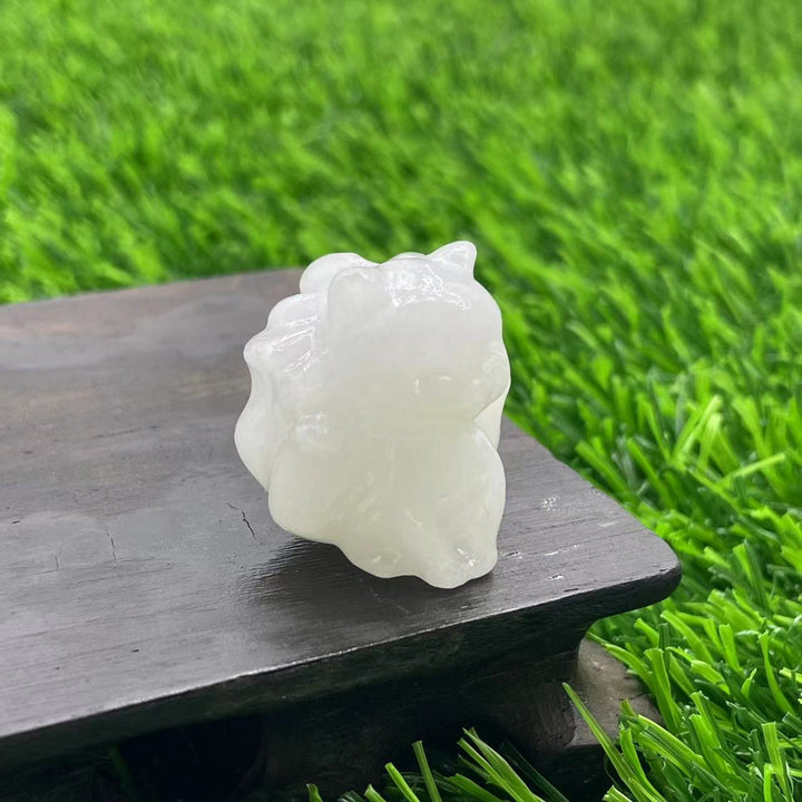 Olivenorma Pietra Naturale 3cm Decorazione in Pietra Preziosa a Forma di Volpe a Nove Code 