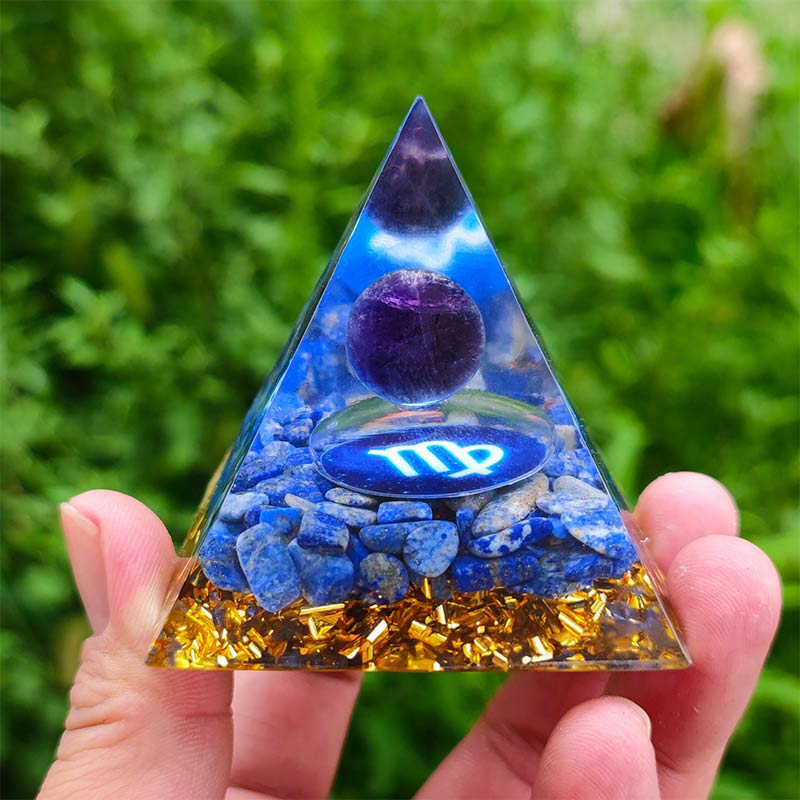 Olivenorma Ametista con Lapislazzuli Vergine Zodiaco Orgone Piramide 